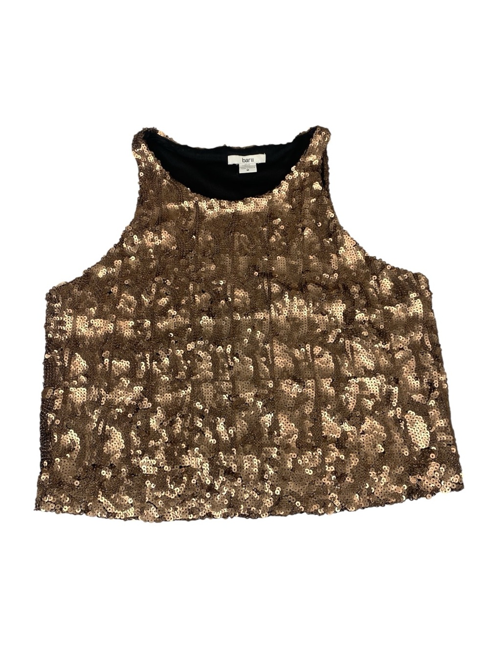 Bar III Rose Gold Sequin Tank Top with Black Lining Cropped Size Medium Bronze